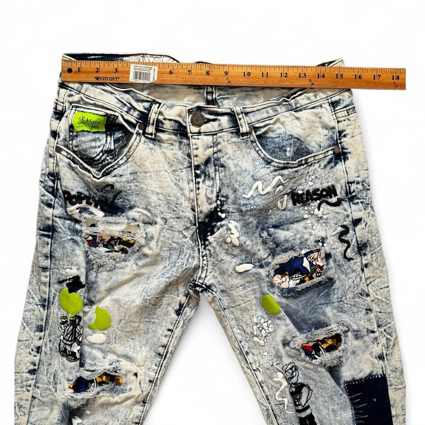 Reason Clothing Men’s Popeye Streetwear Jeans – Acid Wash Skinny Fit 34x32 - Trendiez U ♥ 