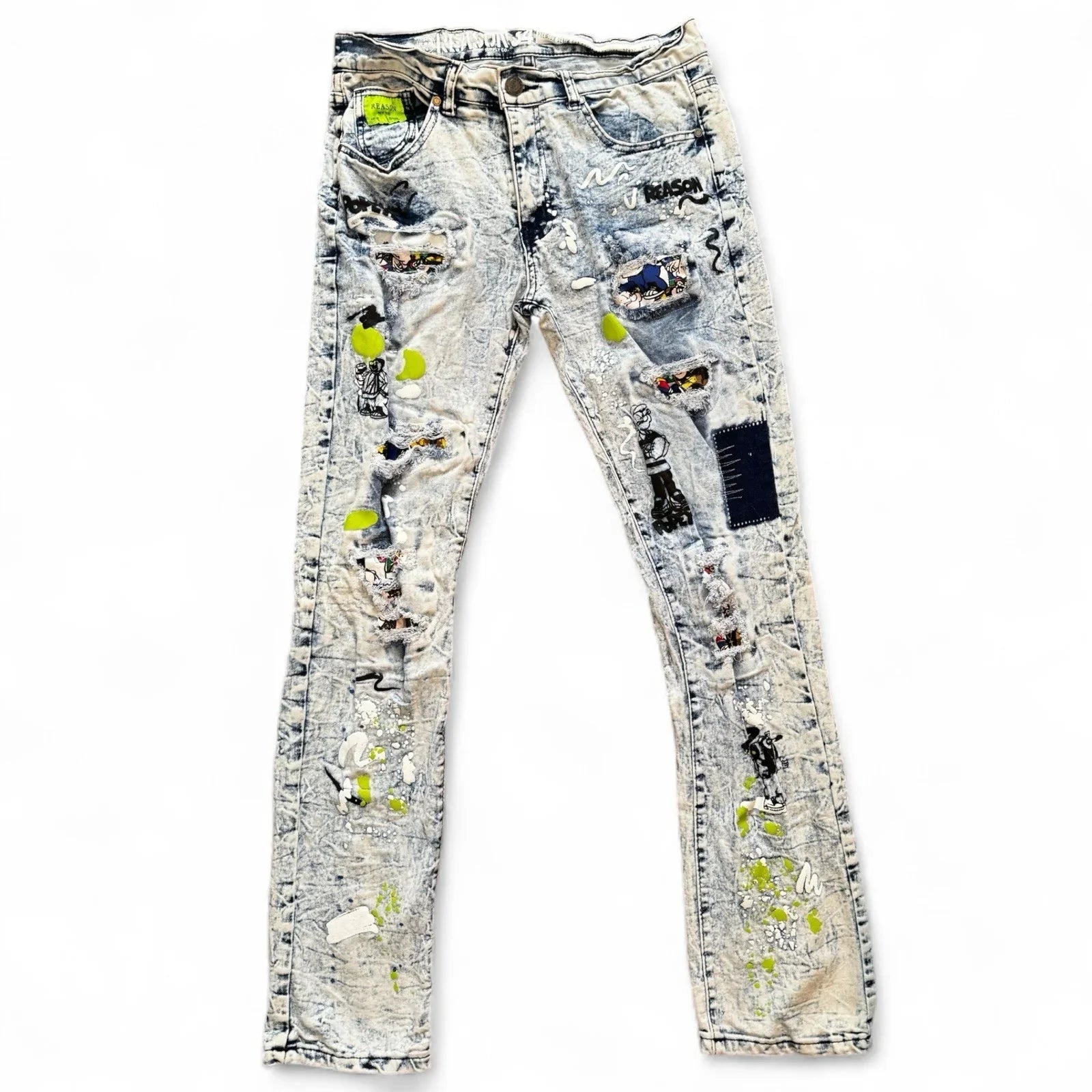 Reason Clothing Men’s Popeye Streetwear Jeans – Acid Wash Skinny Fit 34x32 - Trendiez U ♥ 