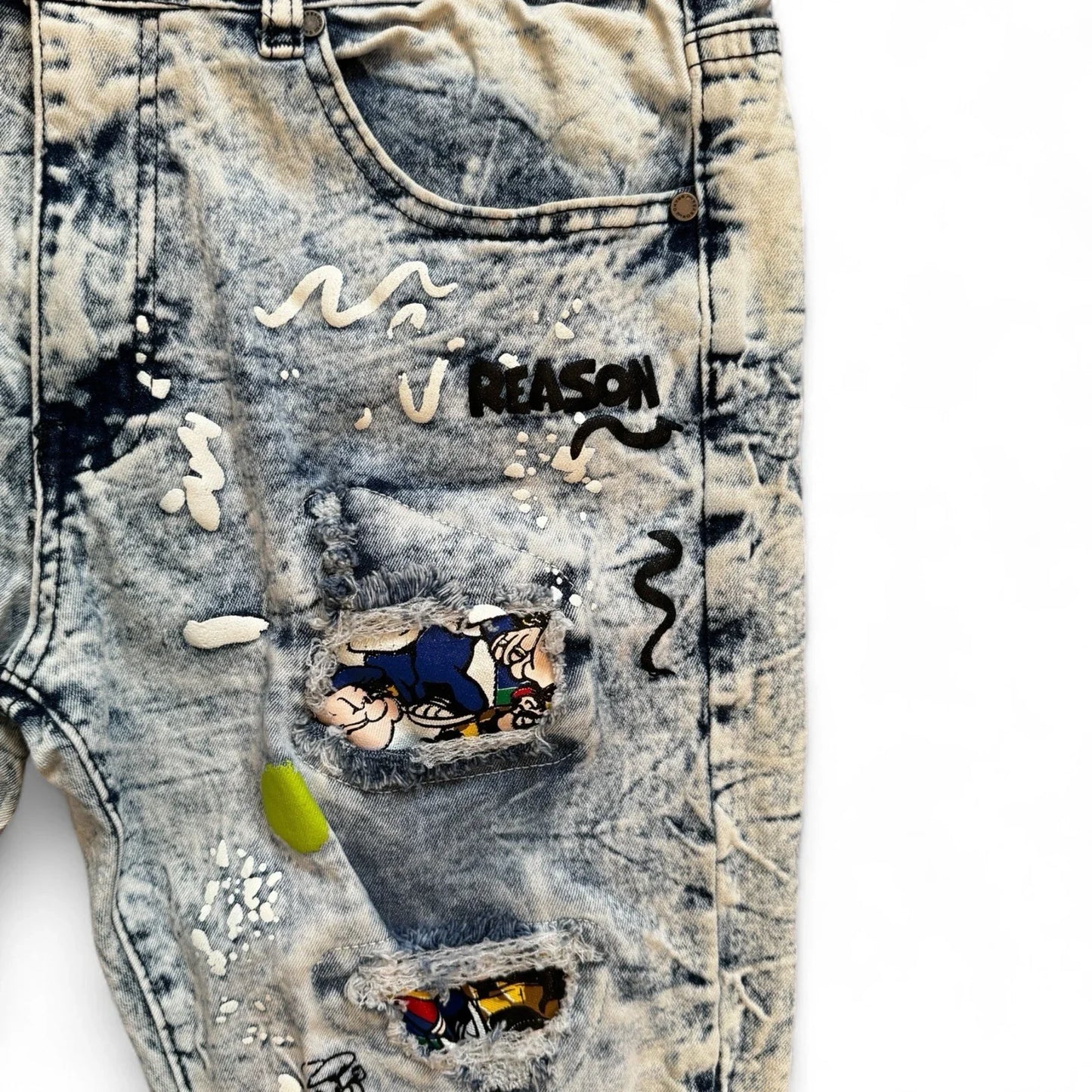 Reason Clothing Men’s Popeye Streetwear Jeans – Acid Wash Skinny Fit 34x32 - Trendiez U ♥ 