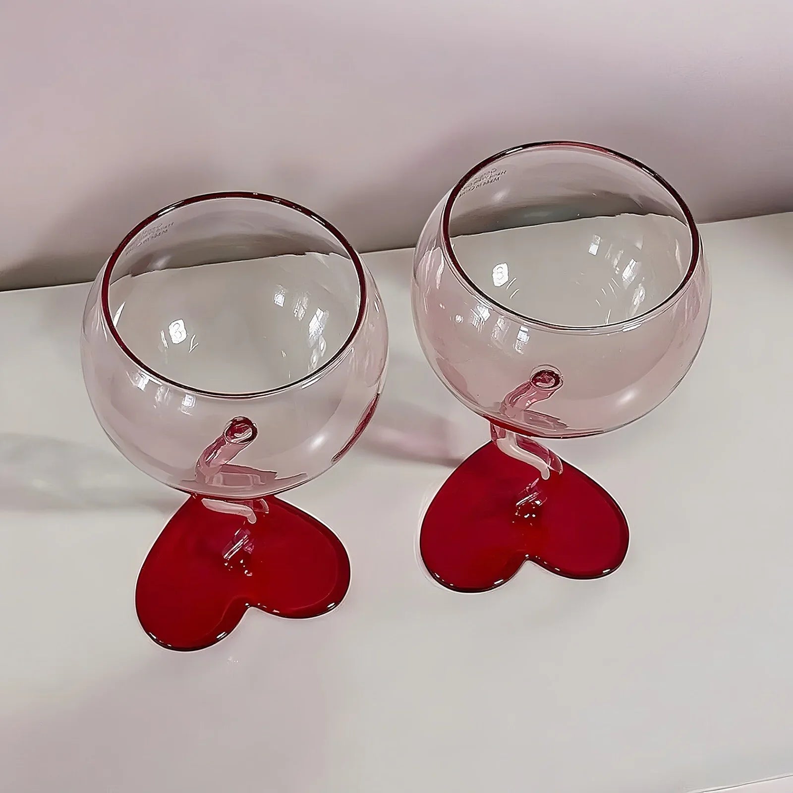 Red Heart Stemmed Balloon Glass Wine Glasses Valentine Heart Squiggle Stem - 2 - Trendiez U ♥ 