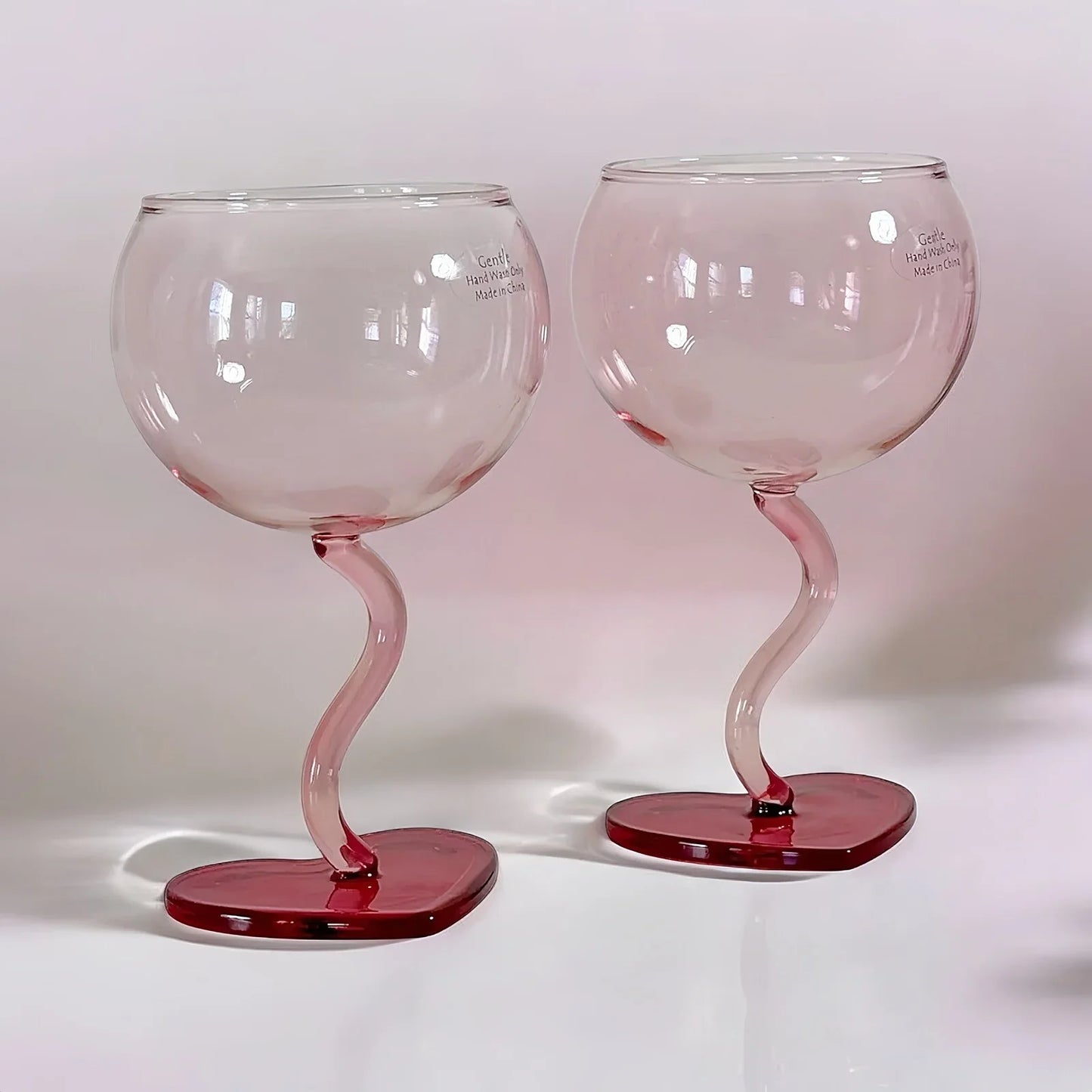 Red Heart Stemmed Balloon Glass Wine Glasses Valentine Heart Squiggle Stem - 2 - Trendiez U ♥ 