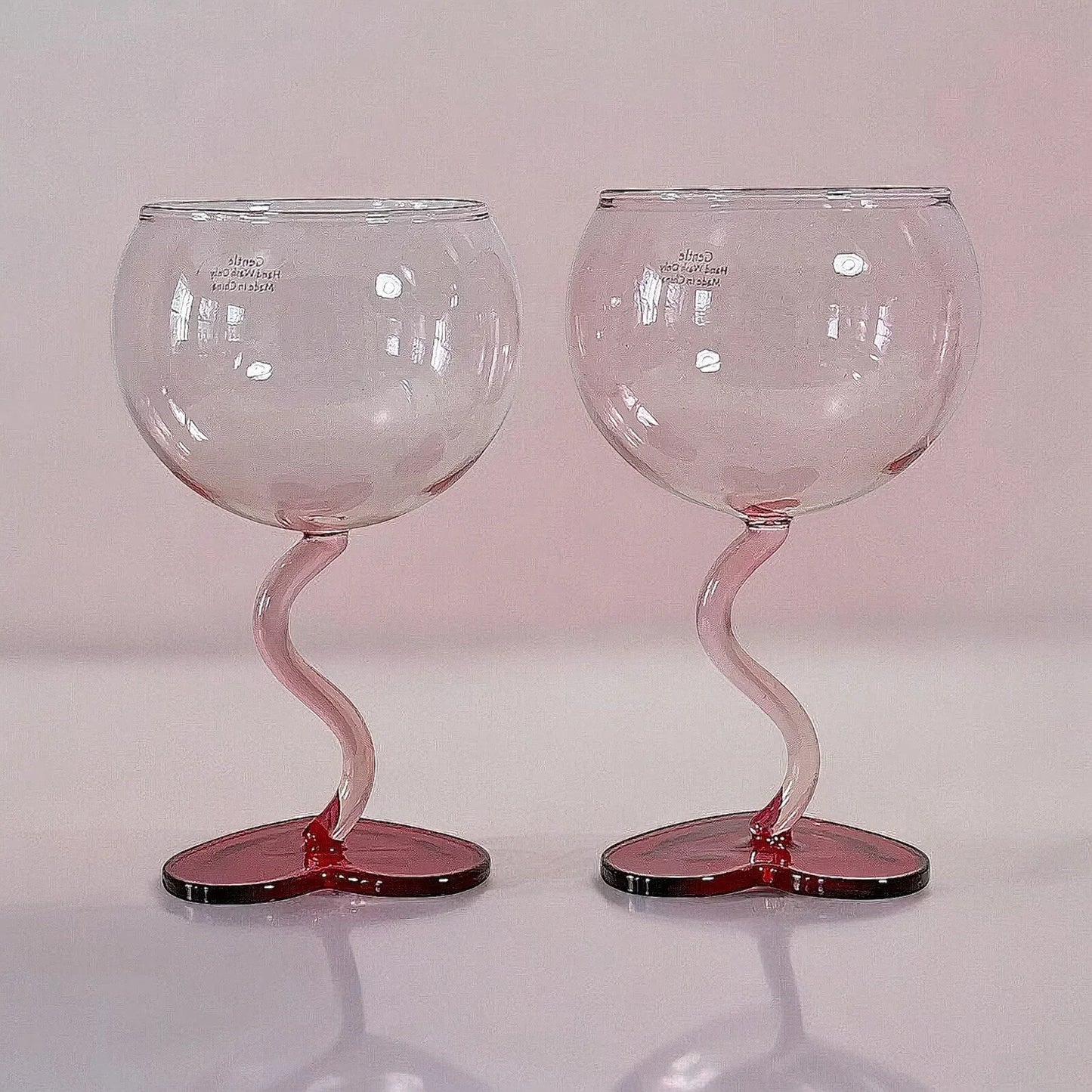 Red Heart Stemmed Balloon Glass Wine Glasses Valentine Heart Squiggle Stem - 2 - Trendiez U ♥ 