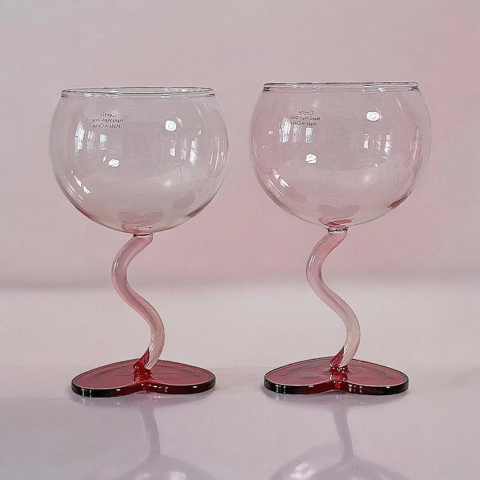 Red Heart Stemmed Balloon Glass Wine Glasses Valentine Heart Squiggle Stem - 2 - Trendiez U ♥ 