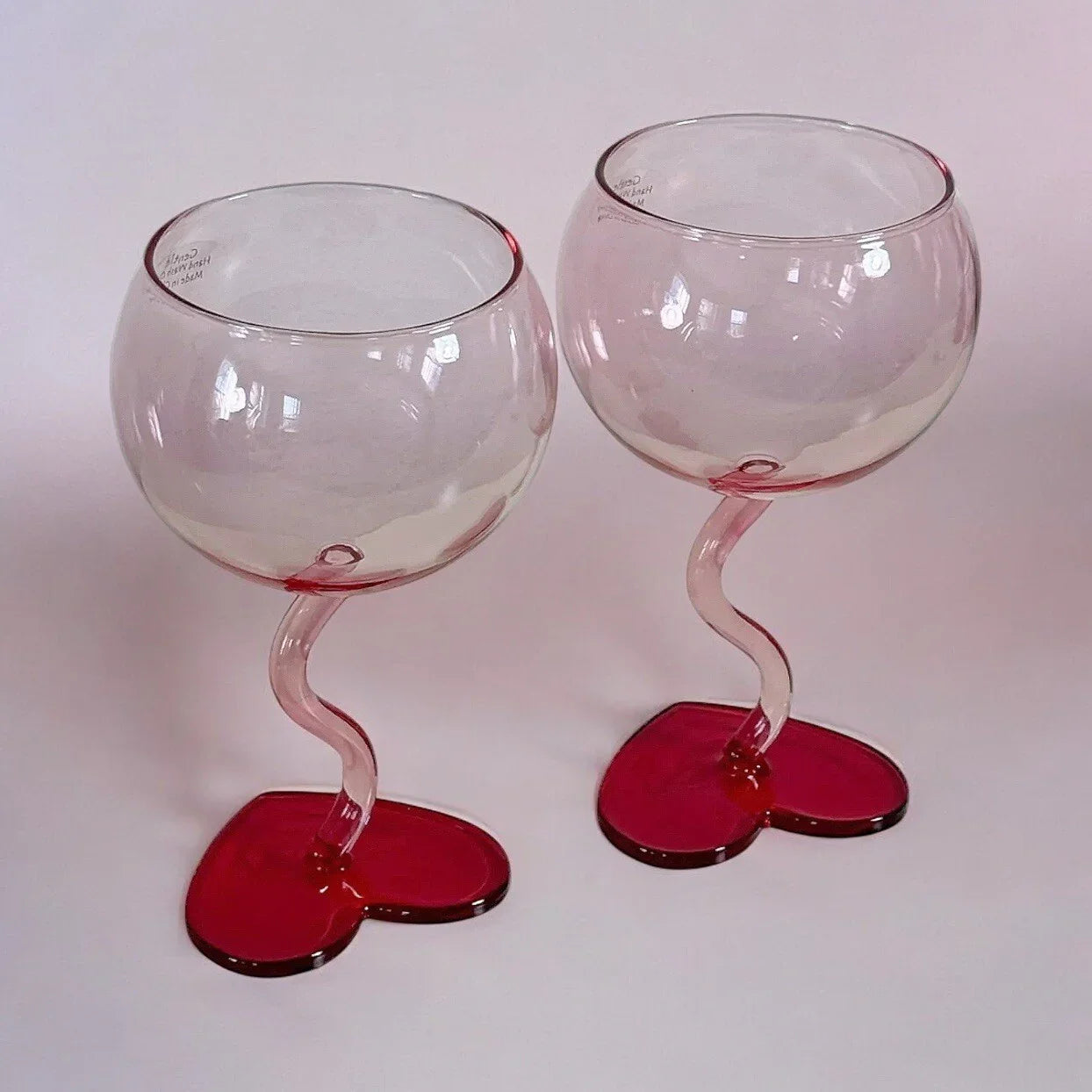Red Heart Stemmed Balloon Glass Wine Glasses Valentine Heart Squiggle Stem - 2 - Trendiez U ♥ 