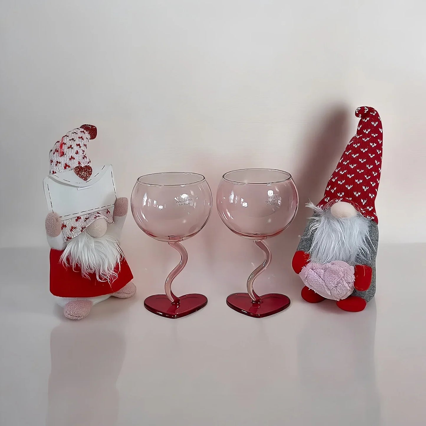 Red Heart Stemmed Balloon Glass Wine Glasses Valentine Heart Squiggle Stem - 2 - Trendiez U ♥ 