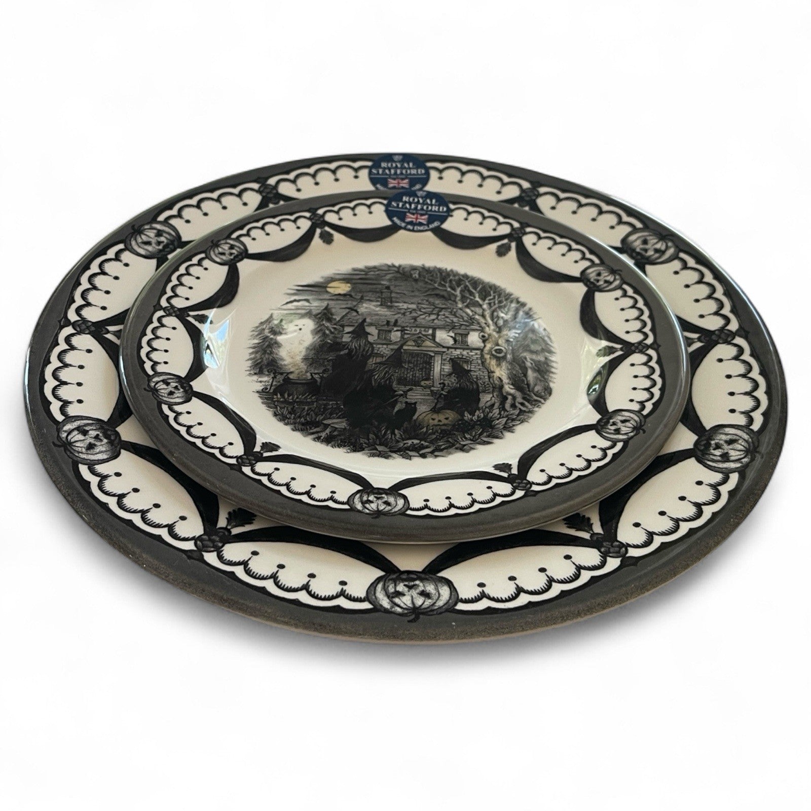 Royal Stafford Halloween 1666 Haunted House Porcelain FULL Dinner Set of 12 - Trendiez U ♥ 