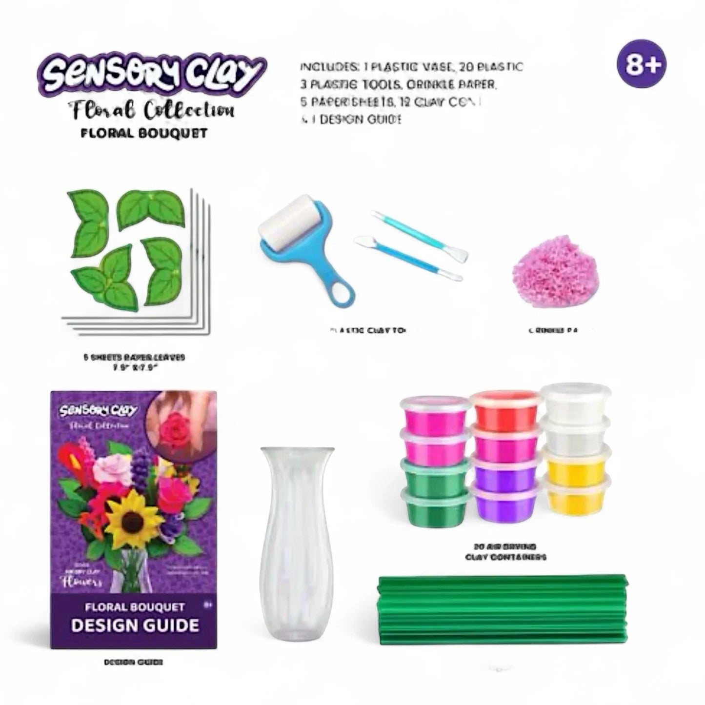 Sensory Clay Floral Bouquet Kit Air Dry Clay Flowers DIY Craft Set 8+ Stem Toy - Trendiez U ♥ 