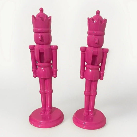 Set of 2 Pink Nutcrackers 14” Wooden Christmas Holiday Bold Statement Decor - Trendiez U ♥ 