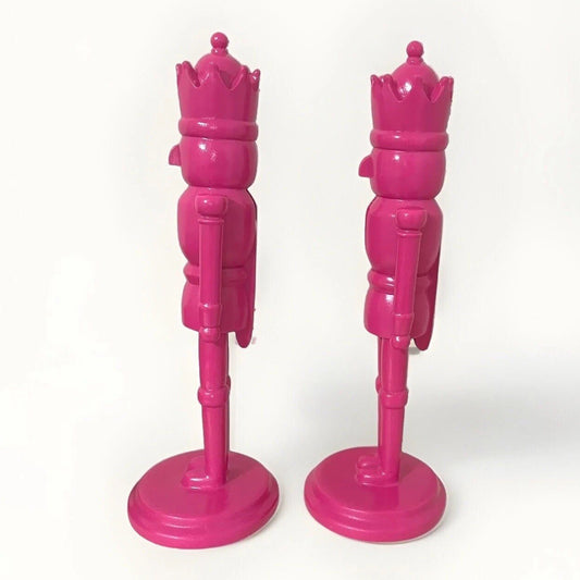 Set of 2 Pink Nutcrackers 14” Wooden Christmas Holiday Bold Statement Decor - Trendiez U ♥ 