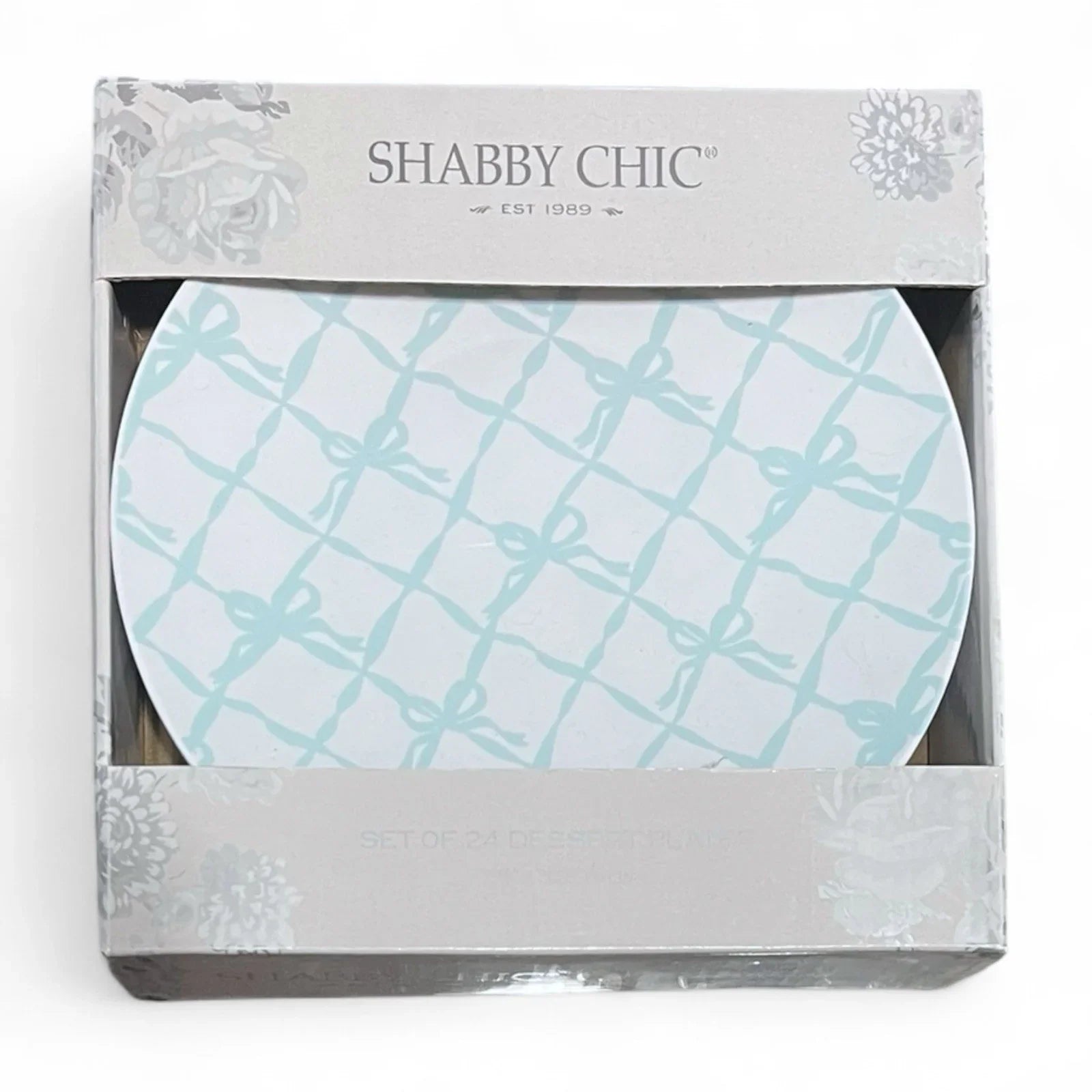 Set Of 24 Shabby Chic Blue Bow Disposable Plates 7.5” - Trendiez U ♥ 