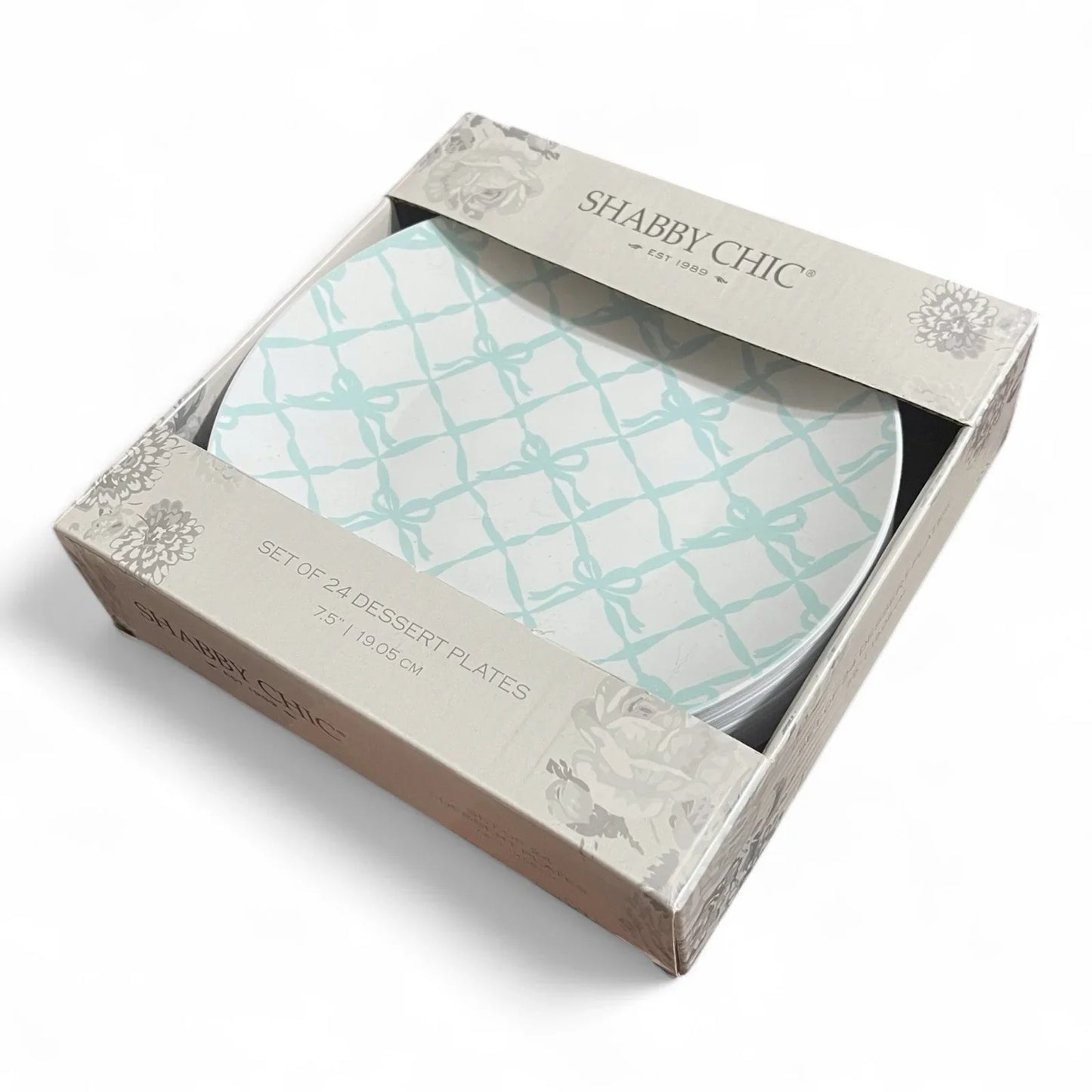 Set Of 24 Shabby Chic Blue Bow Disposable Plates 7.5” - Trendiez U ♥ 