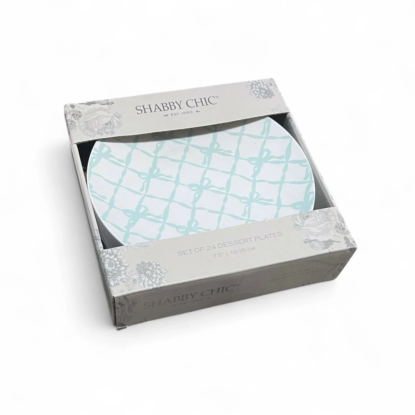 Set Of 24 Shabby Chic Blue Bow Disposable Plates 7.5” - Trendiez U ♥ 
