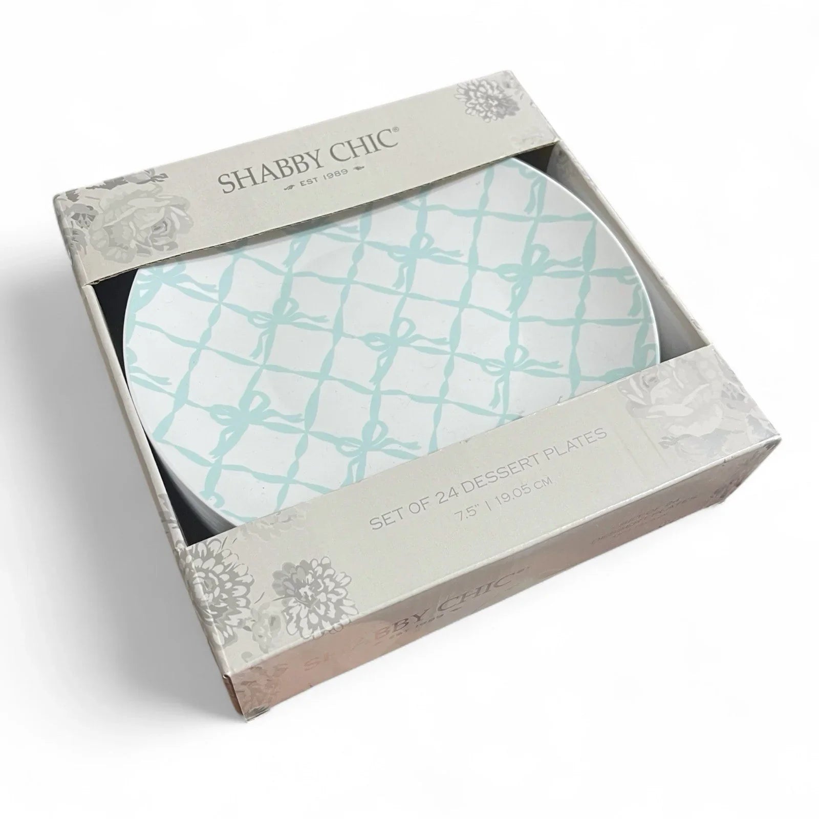 Set Of 24 Shabby Chic Blue Bow Disposable Plates 7.5” - Trendiez U ♥ 