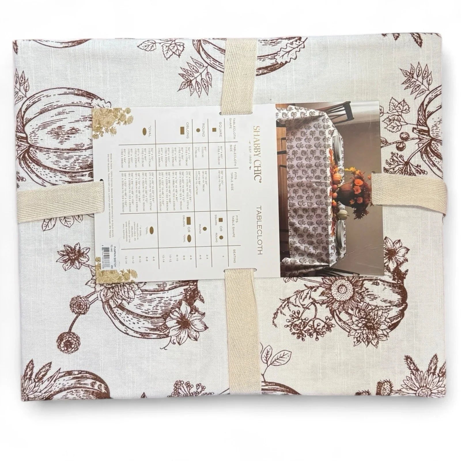 Shabby Chic Fall Harvest Tablecloth Oblong 60x84” Farmhouse Cottage Pumpkin - Trendiez U ♥ 