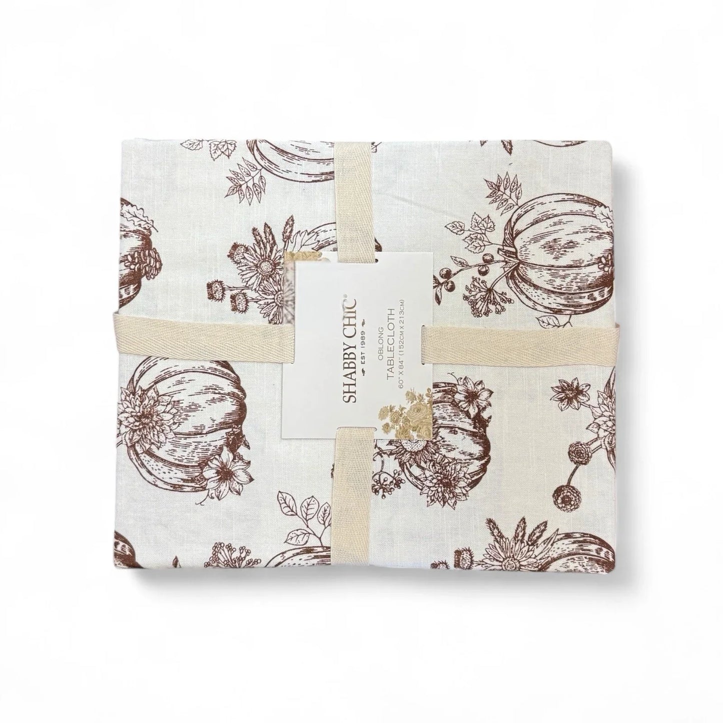 Shabby Chic Fall Harvest Tablecloth Oblong 60x84” Farmhouse Cottage Pumpkin - Trendiez U ♥ 