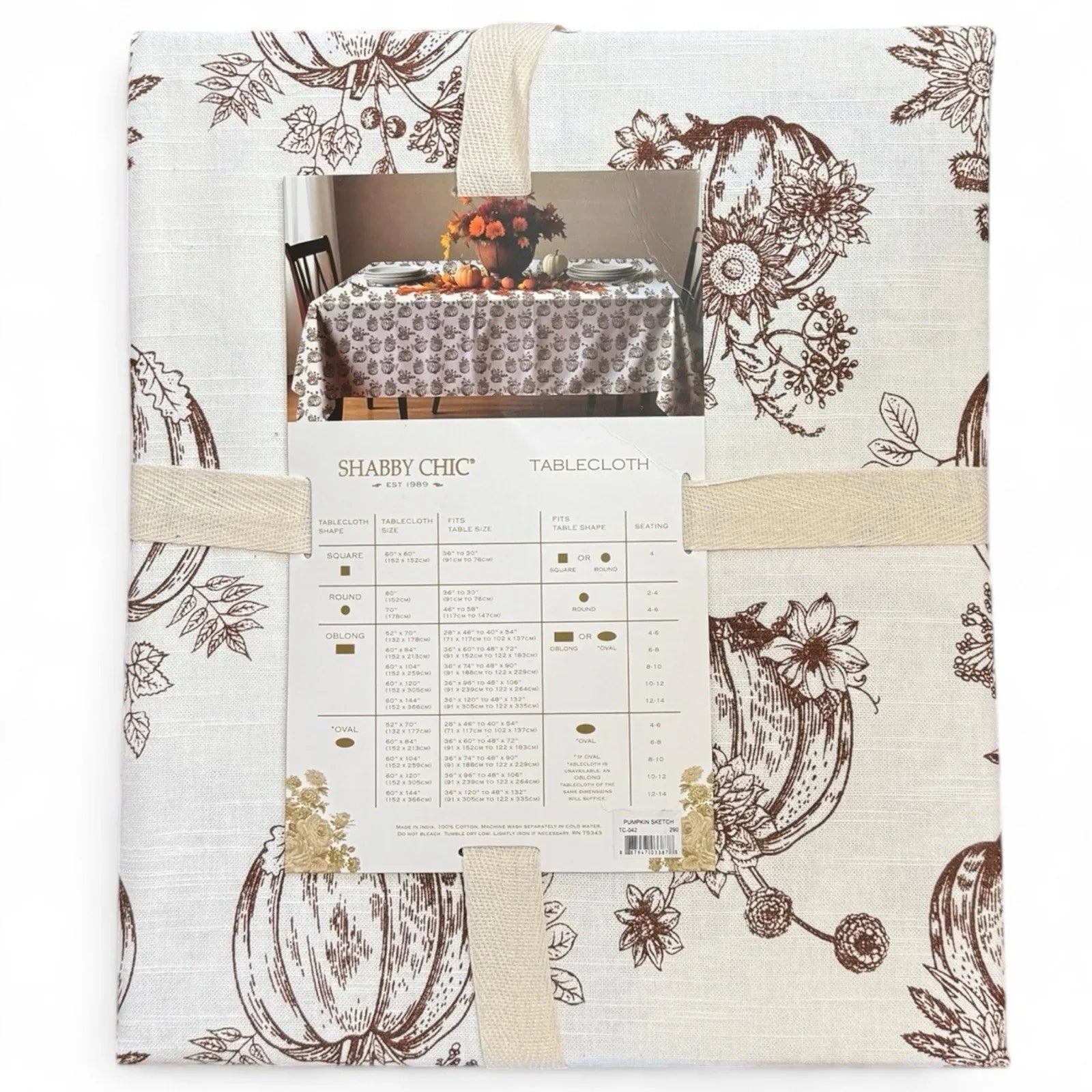 Shabby Chic Fall Harvest Tablecloth Oblong 60x84” Farmhouse Cottage Pumpkin - Trendiez U ♥ 