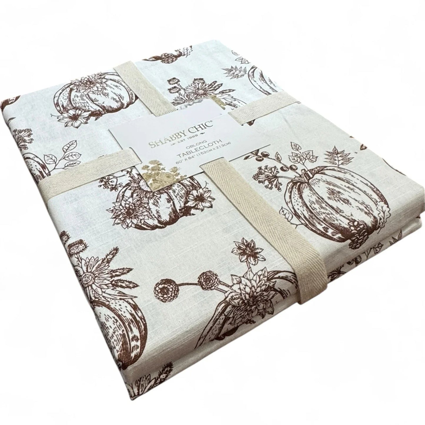 Shabby Chic Fall Harvest Tablecloth Oblong 60x84” Farmhouse Cottage Pumpkin - Trendiez U ♥ 