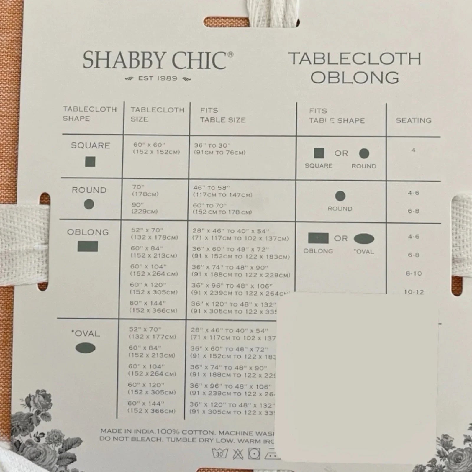 Shabby Chic Oblong Tablecloth 60x84 Peachy Vintage White Lace Trim 100% Cotton - Trendiez U ♥ 