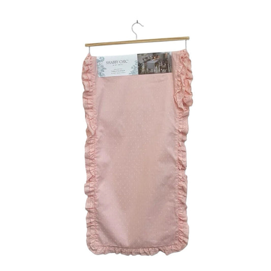SHABBY CHIC Pink Table Runner Eyelet Lace Trim w Ruffles 16x90” Farmhouse - Trendiez U ♥ 