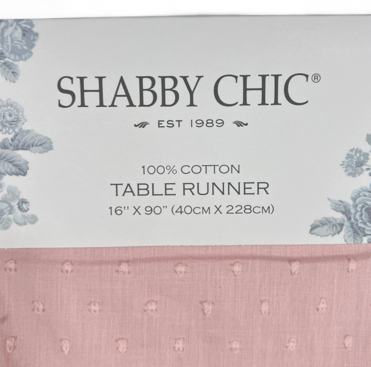 SHABBY CHIC Pink Table Runner Eyelet Lace Trim w Ruffles 16x90” Farmhouse - Trendiez U ♥ 