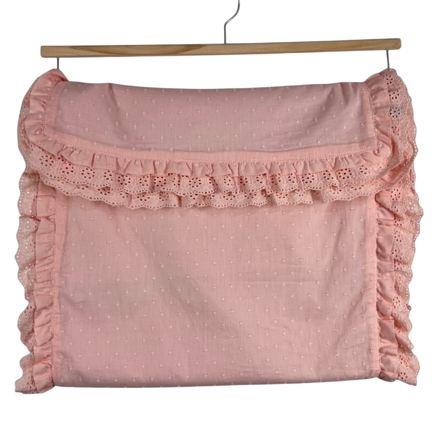 SHABBY CHIC Pink Table Runner Eyelet Lace Trim w Ruffles 16x90” Farmhouse - Trendiez U ♥ 