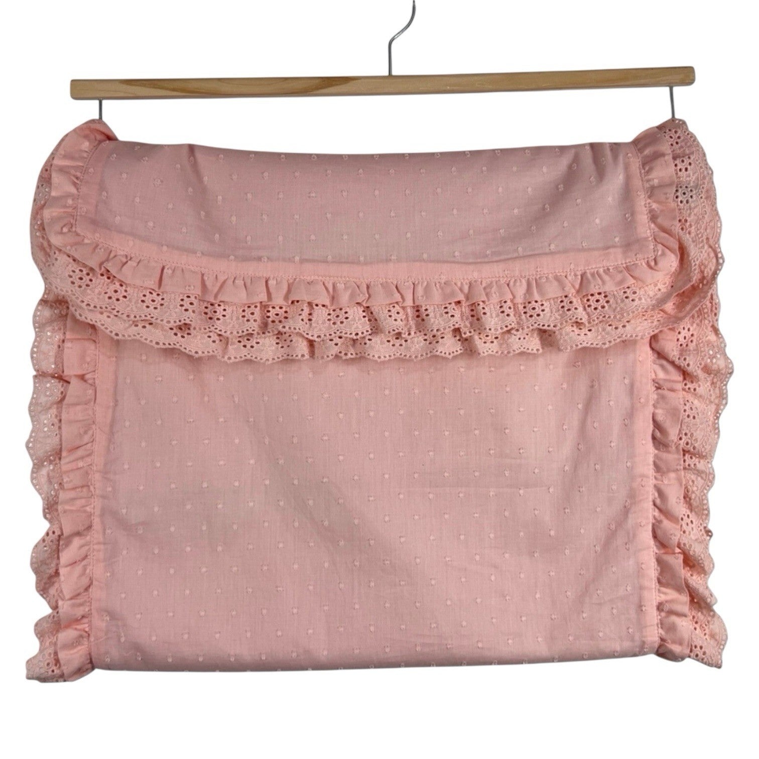 SHABBY CHIC Pink Table Runner Eyelet Lace Trim w Ruffles 16x90” Farmhouse - Trendiez U ♥ 