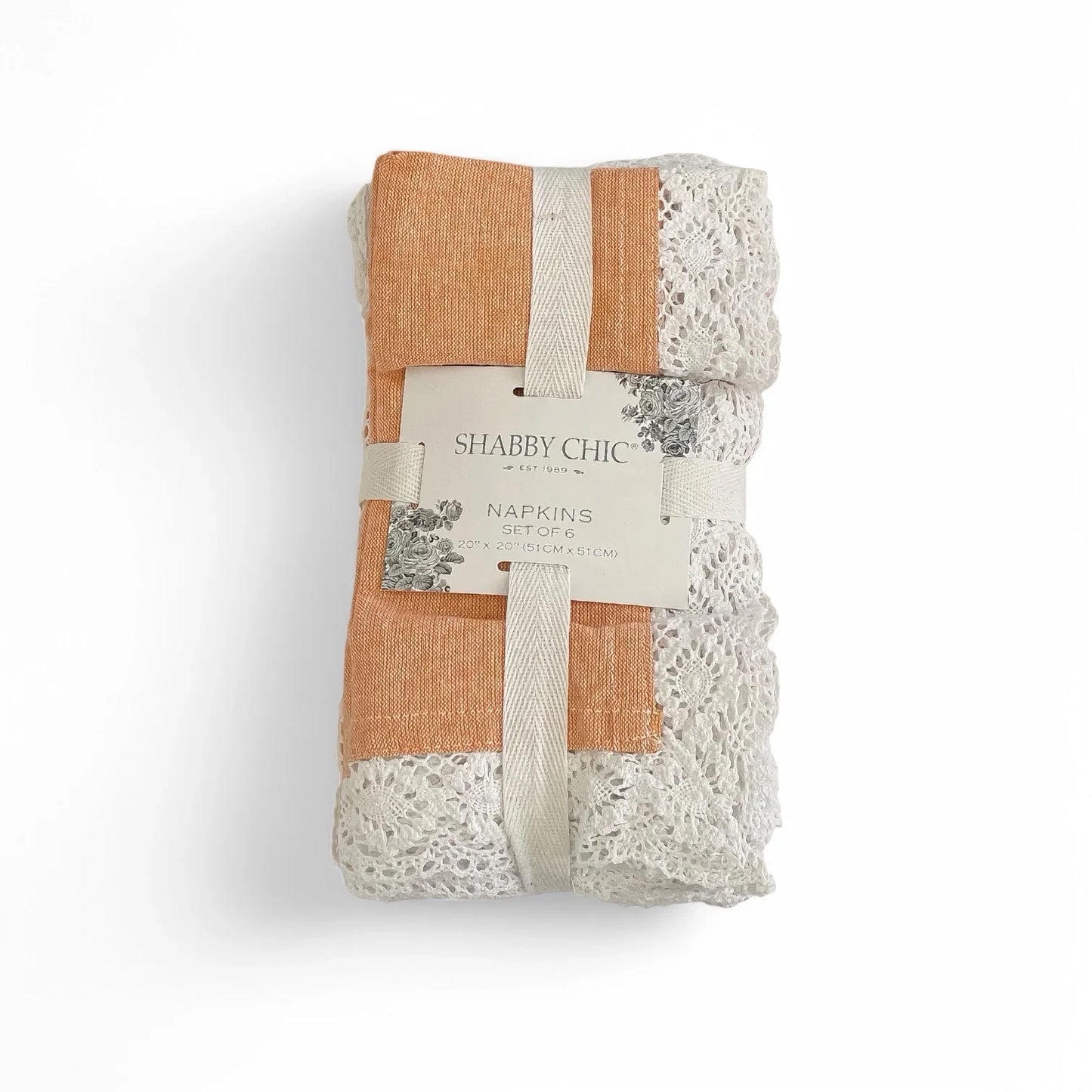 Shabby Chic Tablecloth & Napkin Set Apricot W/ White Crochet Cotton 60x84” 7pc - Trendiez U ♥ 