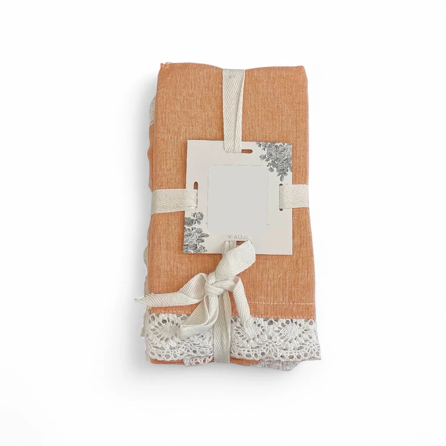 Shabby Chic Tablecloth & Napkin Set Apricot W/ White Crochet Cotton 60x84” 7pc - Trendiez U ♥ 