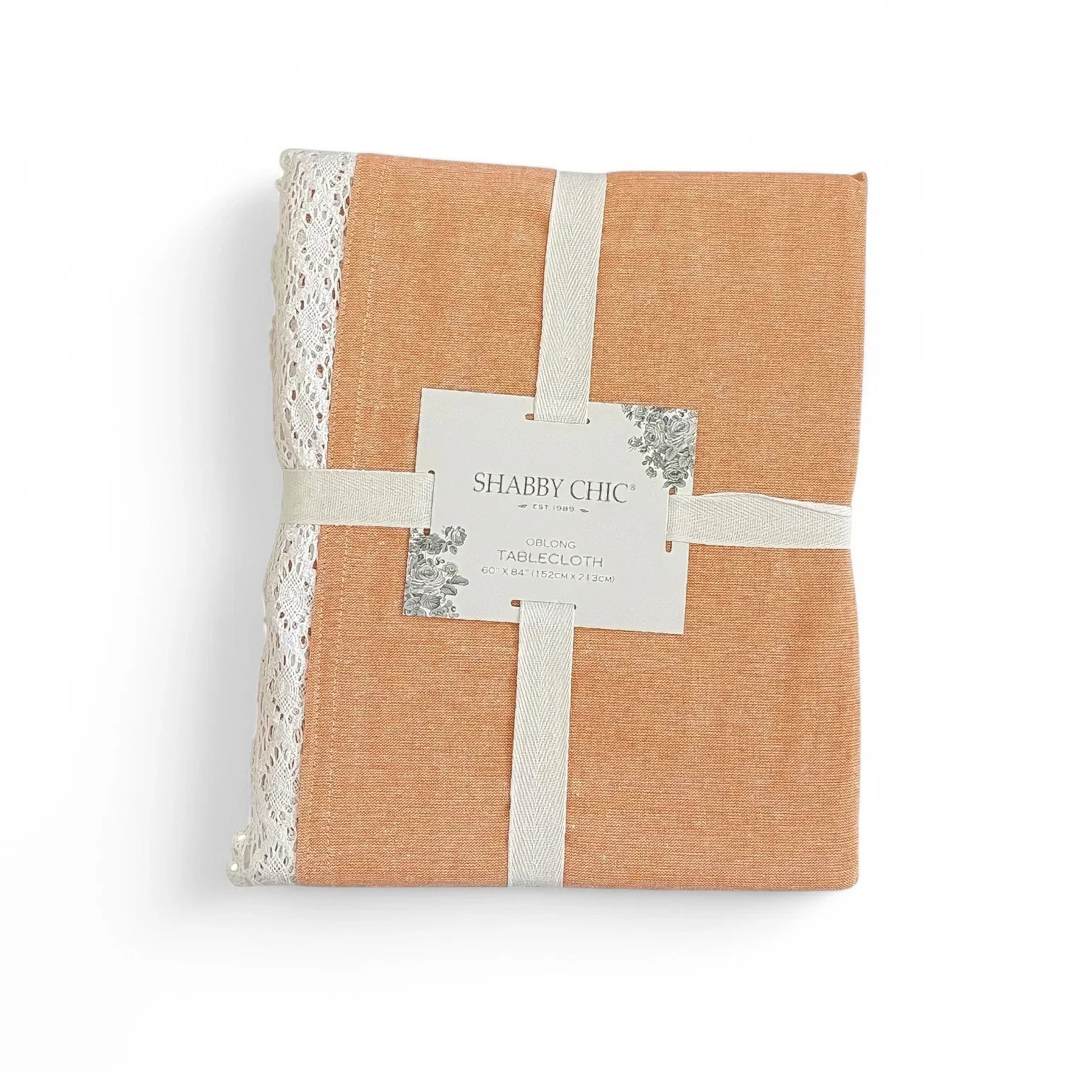 Shabby Chic Tablecloth & Napkin Set Apricot W/ White Crochet Cotton 60x84” 7pc - Trendiez U ♥ 