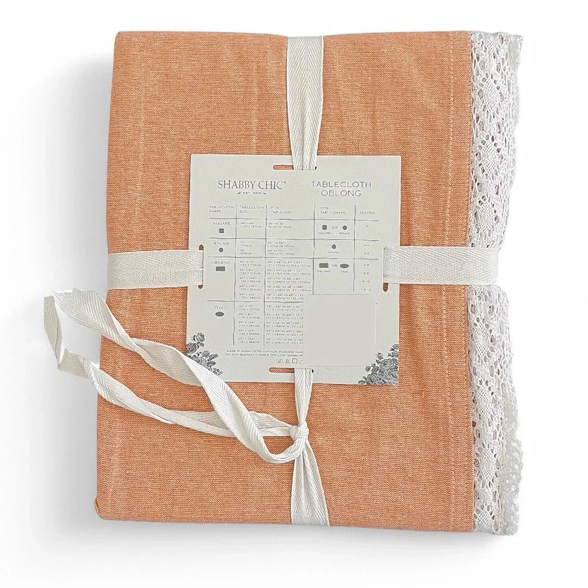 Shabby Chic Tablecloth & Napkin Set Apricot W/ White Crochet Cotton 60x84” 7pc - Trendiez U ♥ 