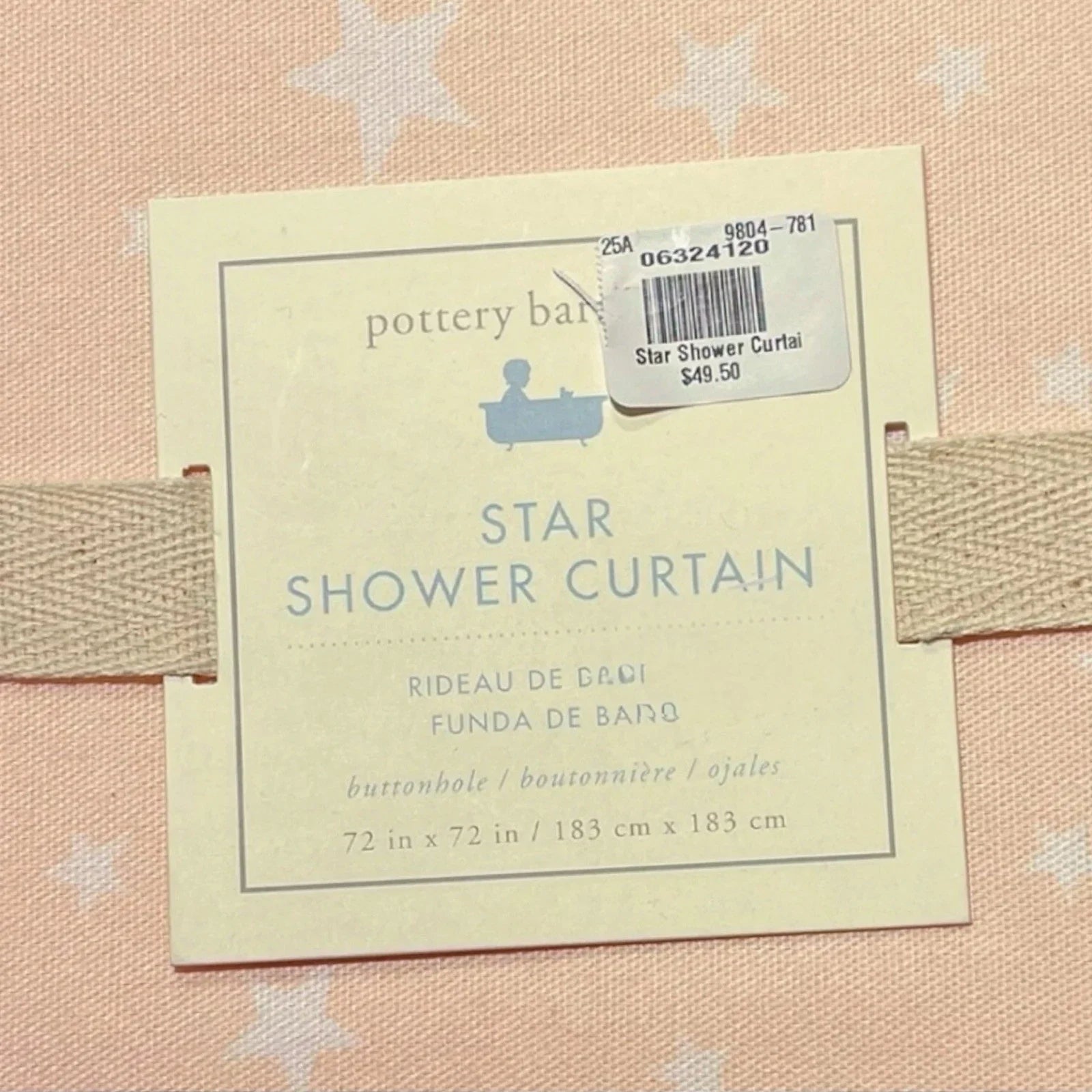 SHOWER CURTAIN ~ Peach Stars ~ 72” ~ Buttonhole Cotton Curtain POTTERY BARN - Trendiez U ♥ 