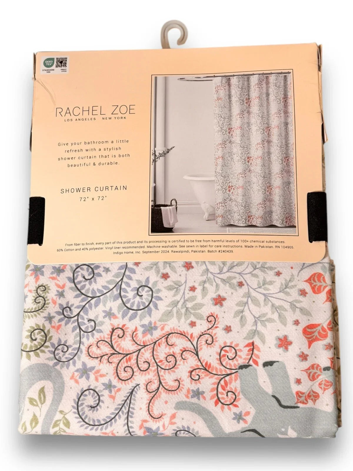 Shower Curtain Rachel Zoe Flowers Galore Multicolor Fabric 72"x72" Elephants - Trendiez U ♥ 