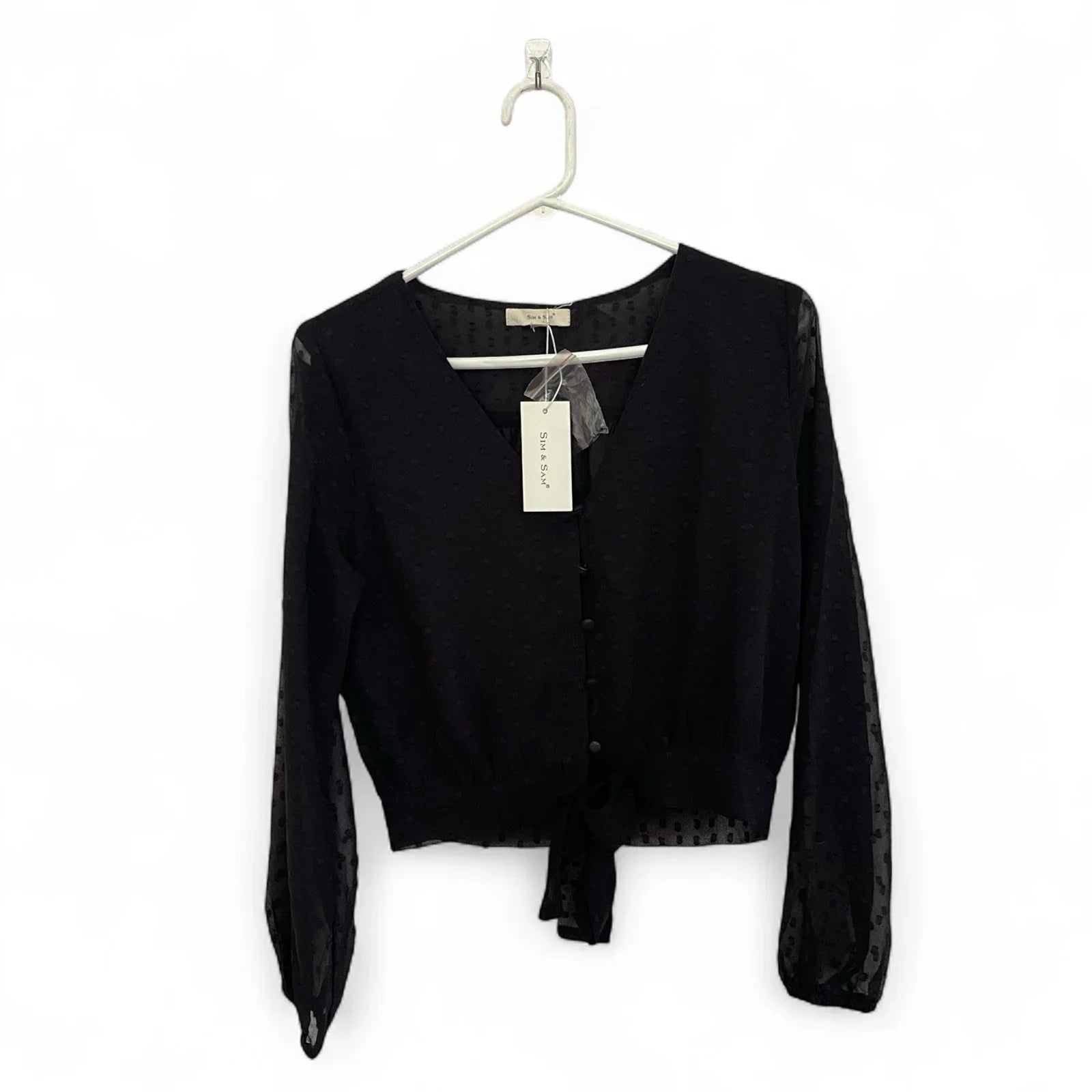 Sim & Sam Women’s Long Sleeve Cropped Blouse Black Size M Cocktail - Trendiez U ♥ 
