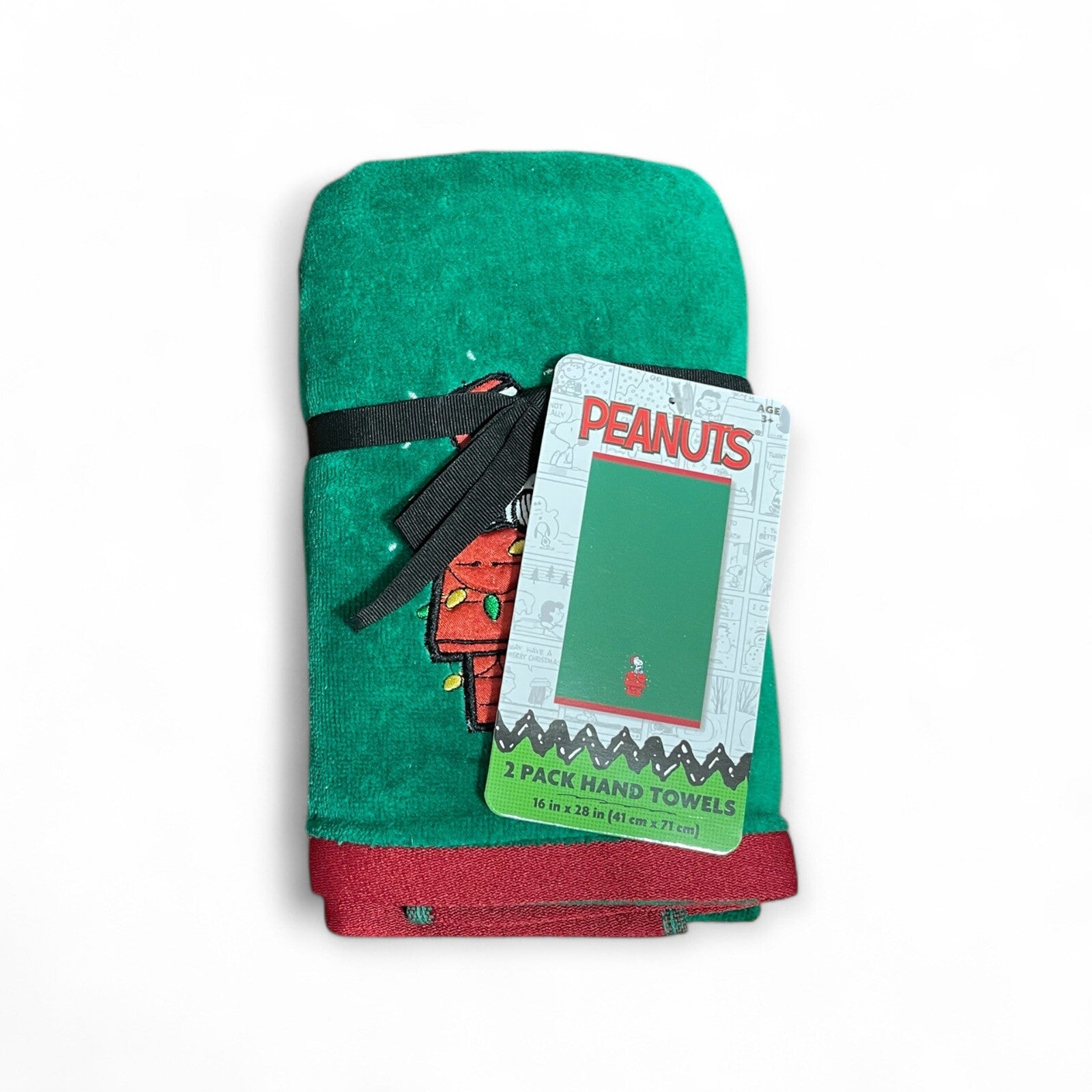 Snoopy Peanuts Christmas Cotton Velour Green Hand Towel Set of 2 Embroidered - Trendiez U ♥ 