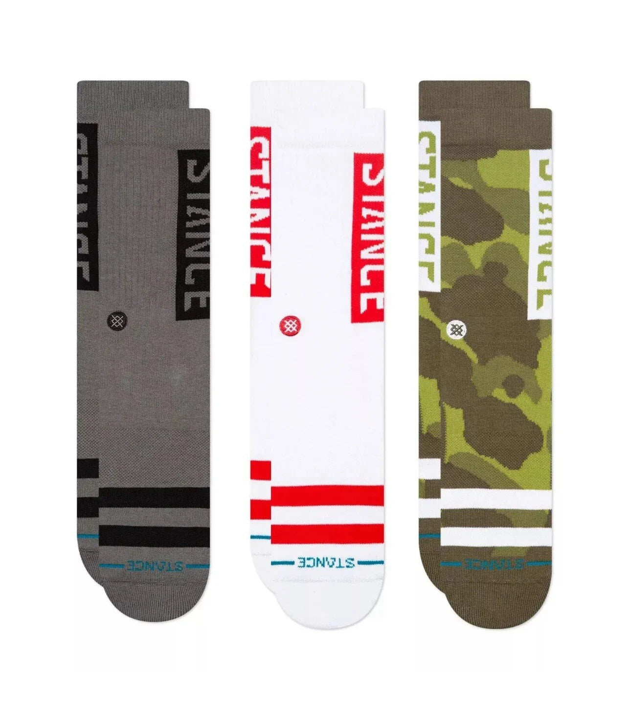 Stance The OG 3 Pack Casual Crew Socks - Camo, White/Red, Gray Size MEDIUM NWT - Trendiez U ♥ 