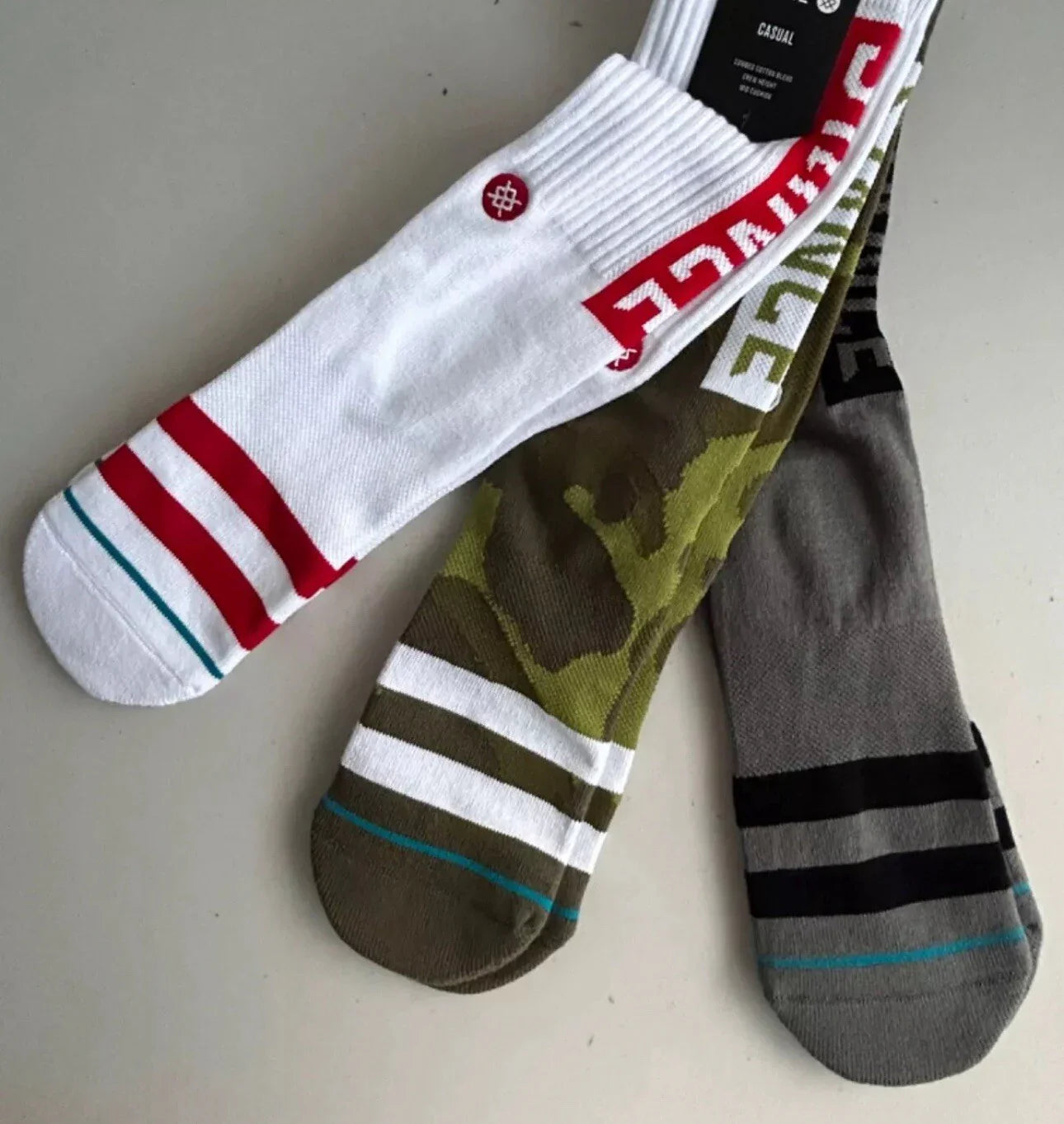 Stance The OG 3 Pack Casual Crew Socks - Camo, White/Red, Gray Size MEDIUM NWT - Trendiez U ♥ 