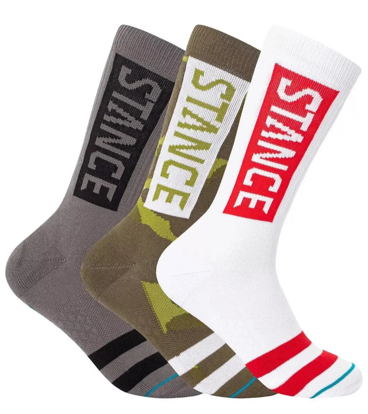Stance The OG 3 Pack Casual Crew Socks - Camo, White/Red, Gray Size MEDIUM NWT - Trendiez U ♥ 