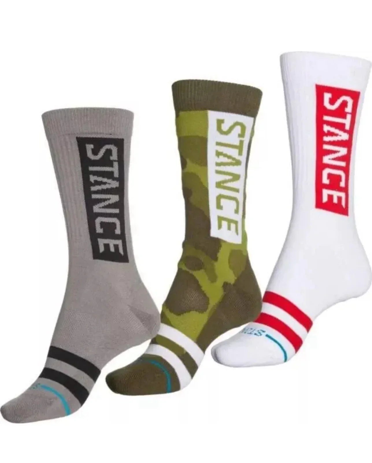 Stance The OG 3 Pack Casual Crew Socks - Camo, White/Red, Gray Size MEDIUM NWT - Trendiez U ♥ 