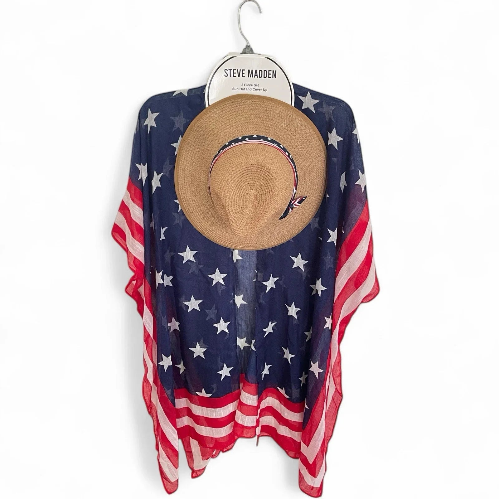 Steve Madden Beach Coverup Kimono With Hat 4th Of July Patriotic American Flag - Trendiez U ♥ 