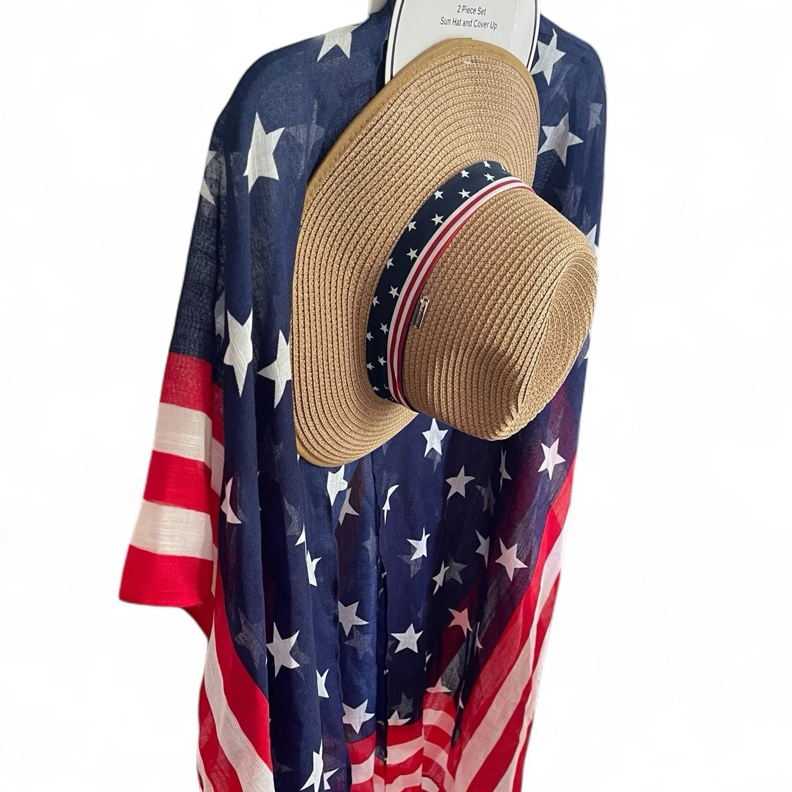 Steve Madden Beach Coverup Kimono With Hat 4th Of July Patriotic American Flag - Trendiez U ♥ 