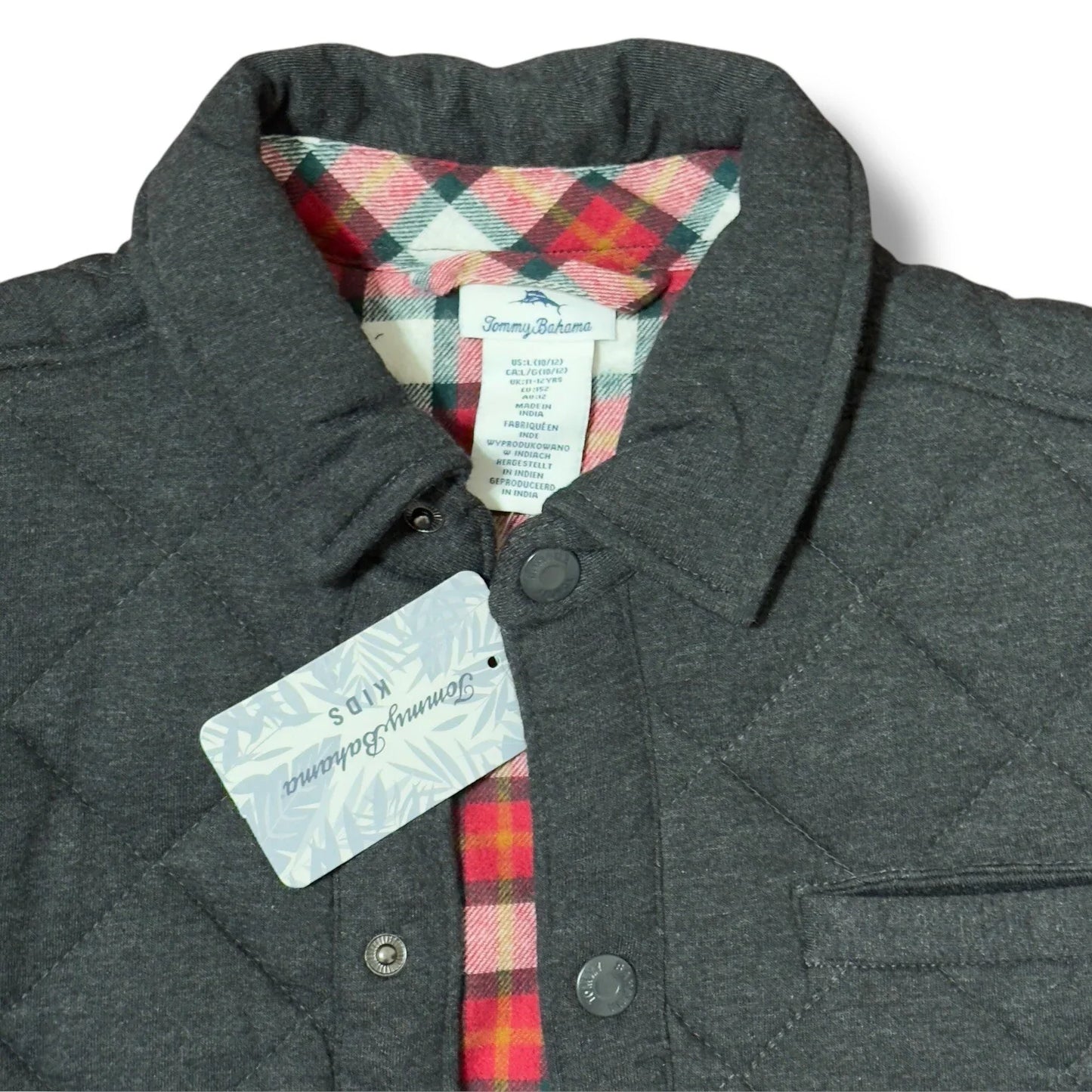 Tommy Bahama Big Boys Black Snap Quilted Flannel Lined Winter Jacket L 10/12 - Trendiez U ♥ 