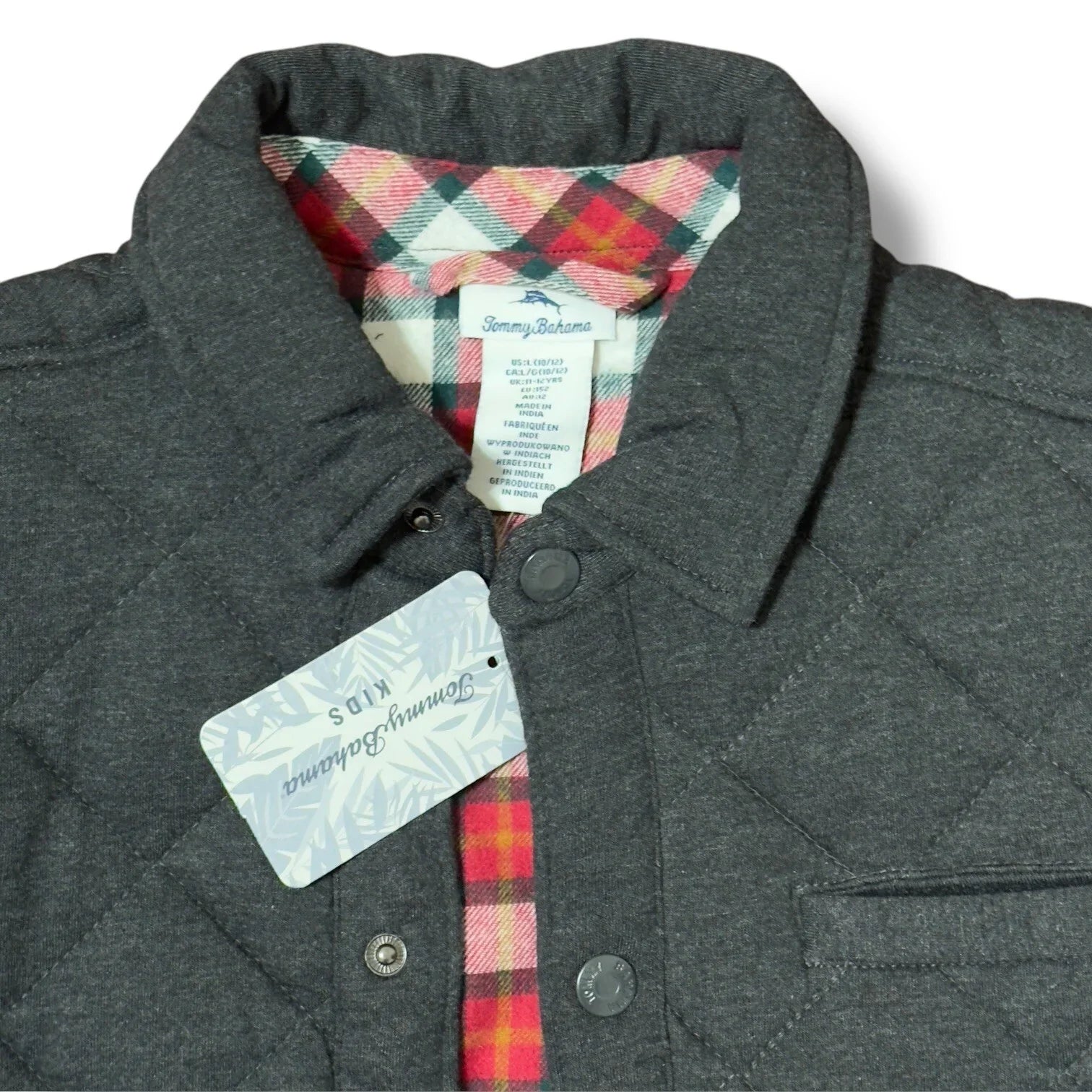 Tommy Bahama Big Boys Black Snap Quilted Flannel Lined Winter Jacket L 10/12 - Trendiez U ♥ 