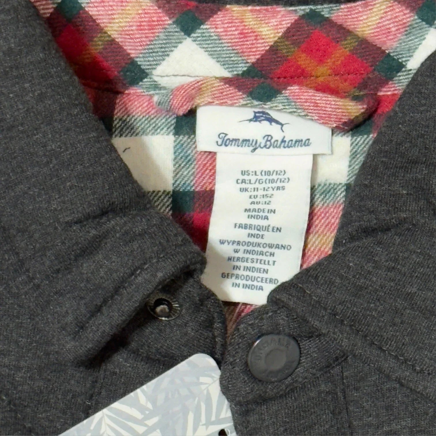Tommy Bahama Big Boys Black Snap Quilted Flannel Lined Winter Jacket L 10/12 - Trendiez U ♥ 