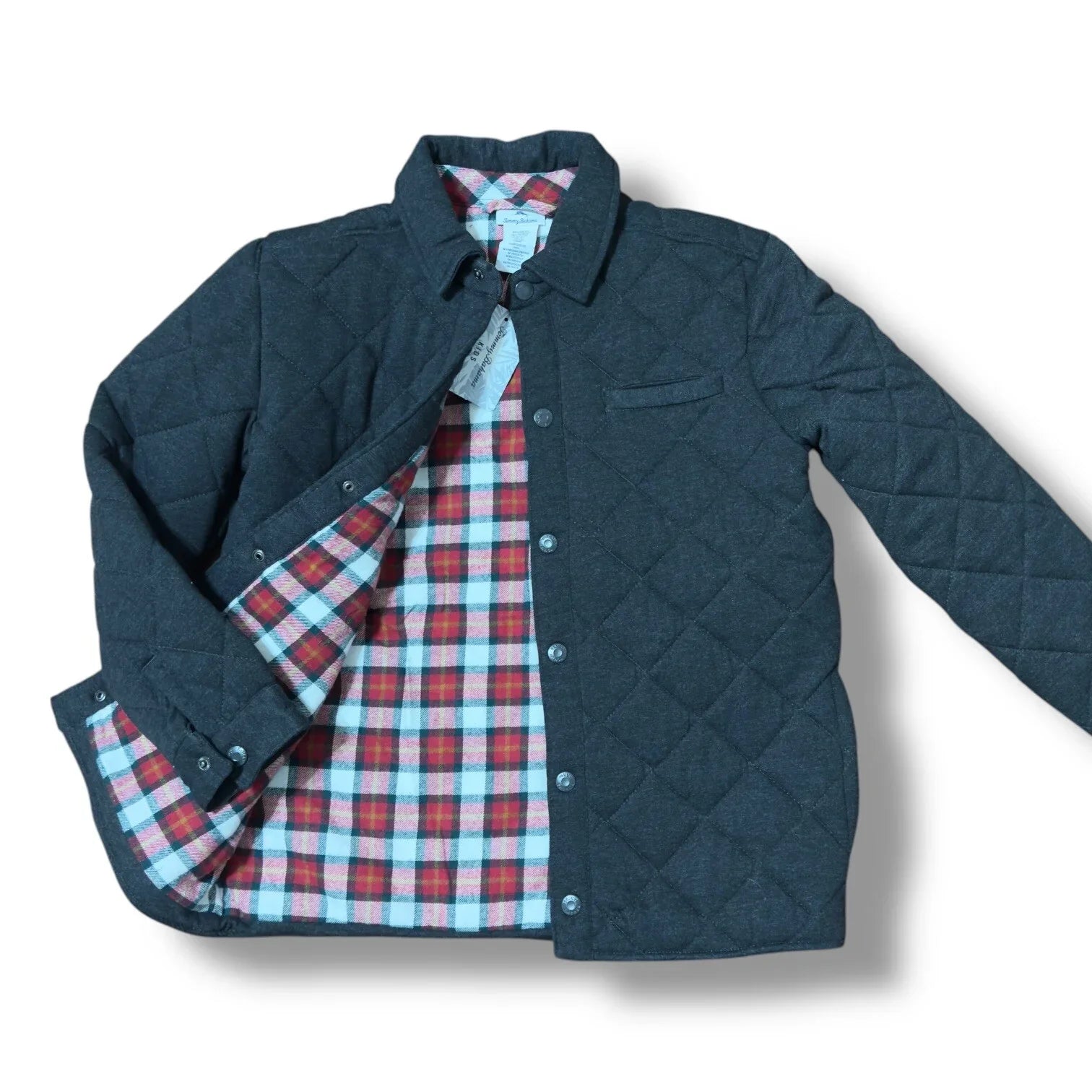 Tommy Bahama Big Boys Black Snap Quilted Flannel Lined Winter Jacket L 10/12 - Trendiez U ♥ 