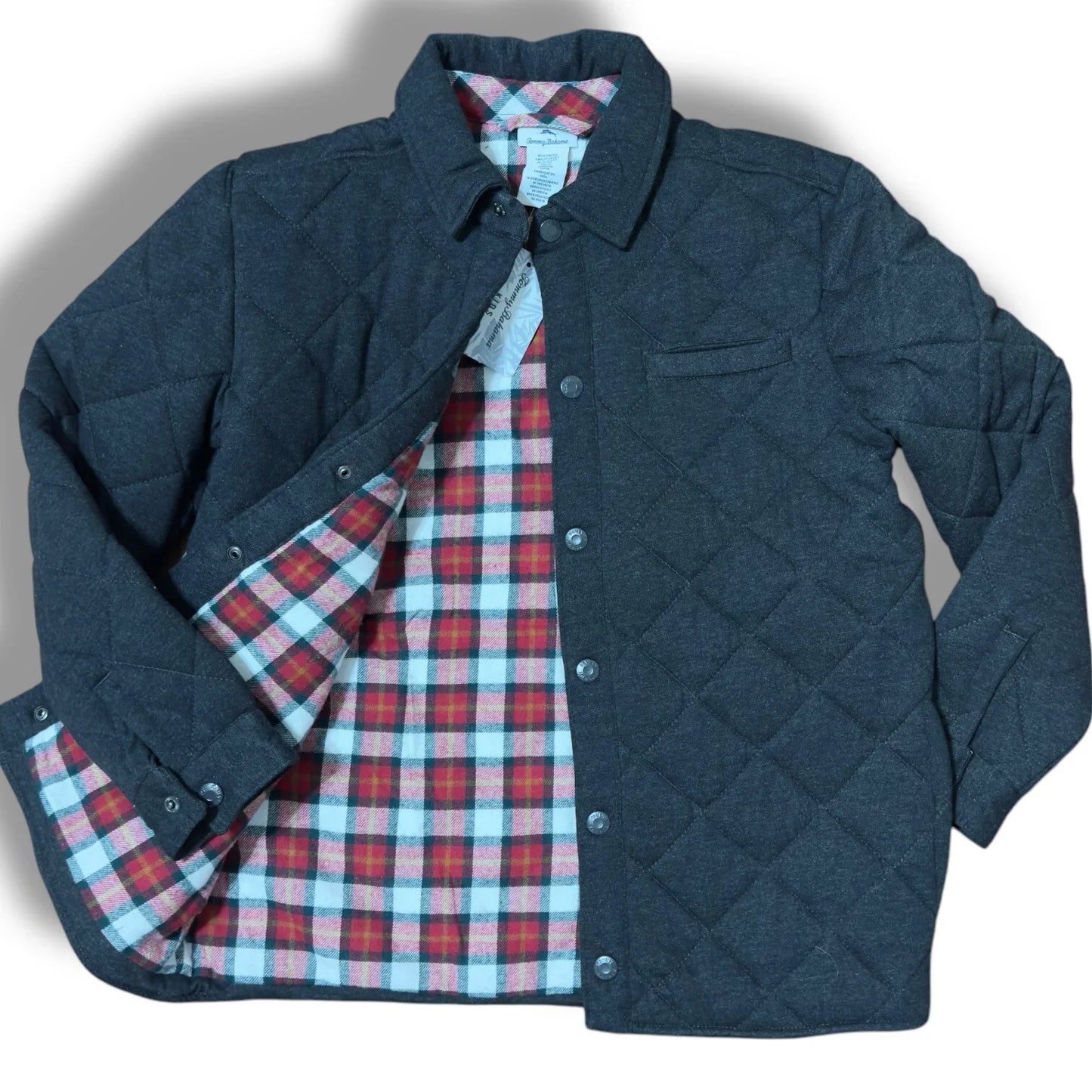 Tommy Bahama Big Boys Black Snap Quilted Flannel Lined Winter Jacket L 10/12 - Trendiez U ♥ 