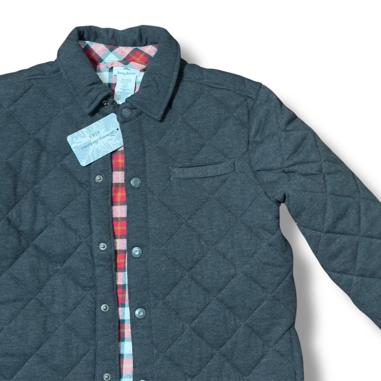 Tommy Bahama Big Boys Black Snap Quilted Flannel Lined Winter Jacket L 10/12 - Trendiez U ♥ 