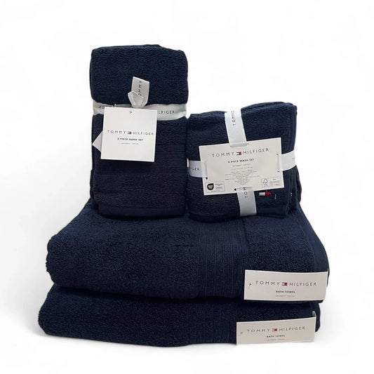 Tommy Hilfiger 8-Piece Bath Towel Set – Blue, 100% Cotton - Trendiez U ♥ 