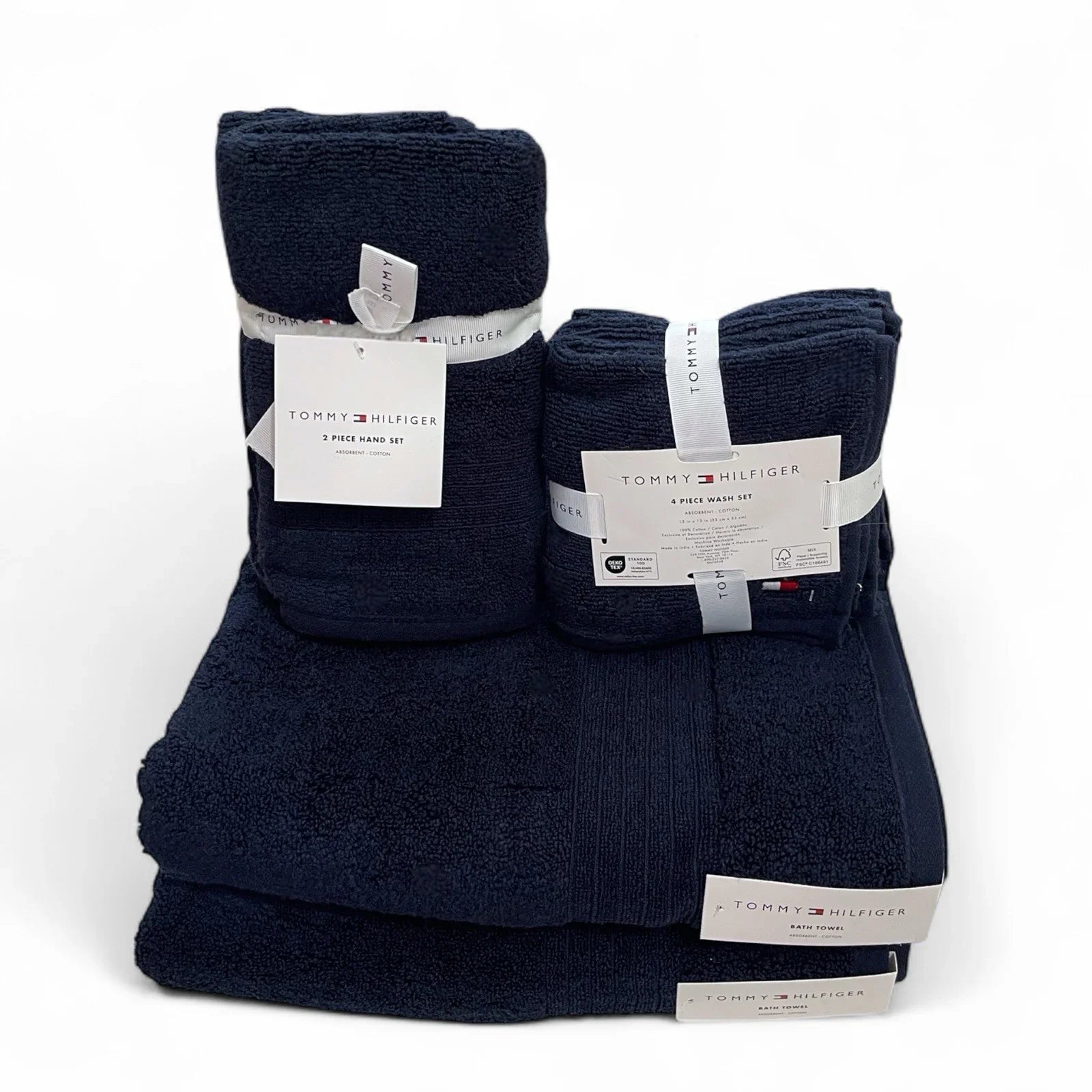 Tommy Hilfiger 8-Piece Bath Towel Set – Blue, 100% Cotton - Trendiez U ♥ 