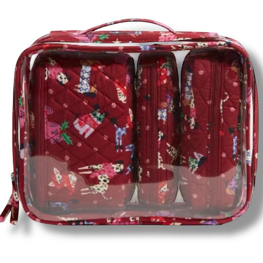 Vera Bradley Holiday Hounds Cosmetic Bag Set – 4 Piece Travel Gift - Trendiez U ♥ 