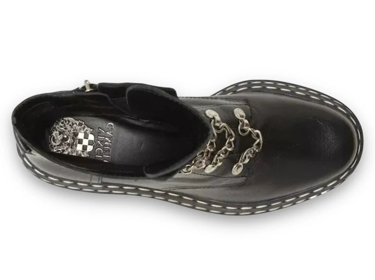 Vince Camuto Popinta Black Boot Soft Goat Side Zipper Rounded Toe Chain Detailed - Trendiez U ♥ 